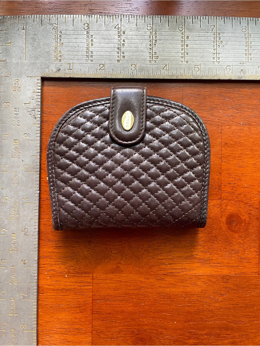 Bally Quilted Brown Leather Snap Wallet with Gold Accent